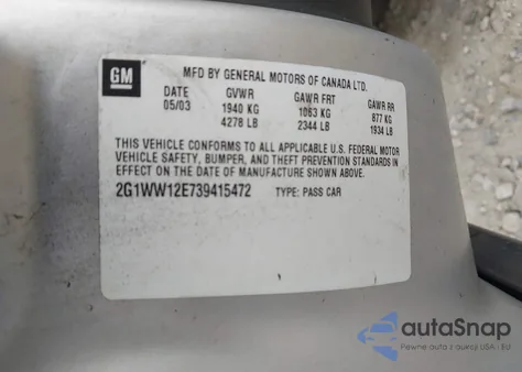 2003 Chevrolet Monte Carlo Ls z USA, uszkodzony, nr VIN 2G1WW12E739415472